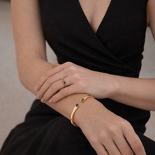 Sevil Gülgün Atelier El Yapımı Saf Pirinç Bileklik ve Yüzük Seti | Yeşil Peridot & Garnet Doğal Taşlı