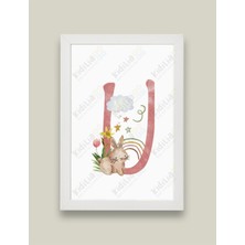 Kidilia U Harfli Bebek Odası Beyaz Duvar Tablosu Kişiye Özel Sevimli Hayvancıklar Tasarımlı 21X30CM
