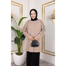 Ebrita Moda Bisiklet Yaka Kolları Taş Detaylı Tunik