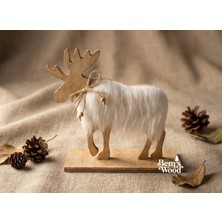 Dekoratif Ahşap & Beyaz Kürklü Geyik Biblosu