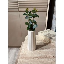 Elmessa Dekoratif Çizgili Vazo (Verniklidir)-Yapay Çiçekler Dahildir.