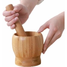 Bambu Havan ve Tokmak Seti, Büyük Boy Mutfak Havanı, Baharat ve Sarımsak Öğütücü ve Döveceği