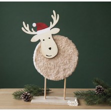 Sevimli Ahşap & Peluş Yılbaşı Geyiği Figürü - Noel Şapkalı Dekor