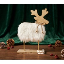 Zarif Ahşap & Beyaz Peluş Yılbaşı Geyiği