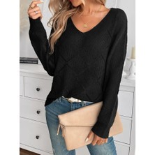 Yeşil Sarmaşık Kadın Uzun Kollu V Yakalı Triko Bluz