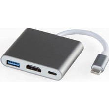 Type-C 3in1 HDMI 4K USB 3.0 Görüntü Veri Aktarımı Sağlar USB Adaptör Notebook ve Macbook ile Uyumlu