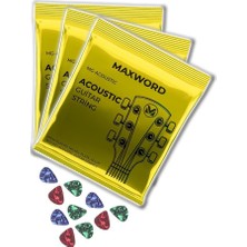 Maxword Gt-Acoustic-3x Kaliteli Akustik Gitar Teli 3 Takım Set (10 Pena Hediye)