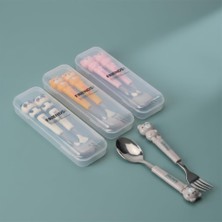 Vento Store Hayvan Figürlü Paslanmaz Çelik Çocuk Çatal Kaşık Seti (2'li) - Hijyenik Kutulu Bebek Mama Seti | Ana