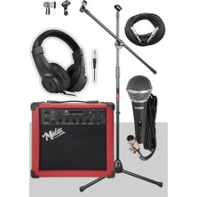 MGA-25RD-PAK Elektro Gitar Amfisi 25 Watt USB Bluetooth ve Şarjlı (Amfi Mikrofon Stand Kulaklık Jack