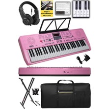 PS-1800PK-SET 61 Tuşlu Kaliteli Pembe Org Dijital Ekran Stand Kulaklık Çanta Notalık Adaptör Sticker