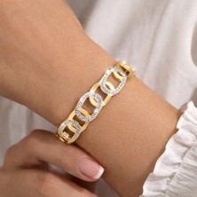 Yush Aksesuar Geçmeli Kordon Taş Detaylı Çelik Kelepçe Bileklik