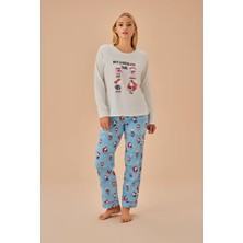 Dream Fashion Mavi Desenli Lulusu Pijama Takımı