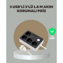 HERŞEYBURDAMODA 4 Prizli 3 USB Portlu Anahtarlı Akım Korumalı Priz