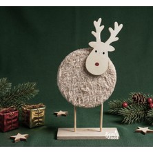 Kırmızı Burunlu Ahşap & Peluş Yılbaşı Geyiği - Modern Masaüstü Dekoru