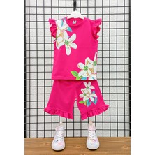 Deniz Home Wear Kısa Kollu Çiçek Desenli Pamuk Kız Çocuk Şortlu Alt Üst Takım