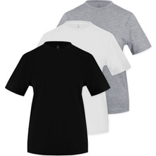 Septemmart (3 Renk 3'lü Paket) %100 Pamuklu Bisiklet Yaka Slim Fit Basic Kadın T-Shirt