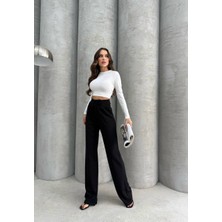 Kadın Siyah Cırt Kapama Palazzo Pantolon