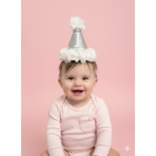 Lastik Bağlamalı Çiçek Süslü 1 Yaş Doğum Günü Parti Tacı