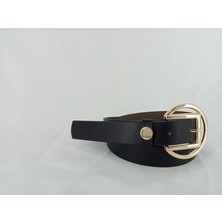 Azze 2,5 cm Ince Suni Deri,siyah Renk Kemer – Altın Renk Toka ve Aksesuar Detaylı Şık Tasarım