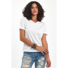Septemmart %100 Pamuklu V Yaka Slim Fit Basic Kadın T-Shirt