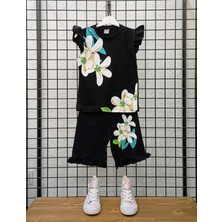 Deniz Home Wear Kısa Kollu Çiçek Desenli Pamuk Kız Çocuk Şortlu Alt Üst Takım