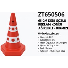 Zeplin Kedi Gözlü Reklam Konisi | Ağırlıklı – Kırmızı 65 cm