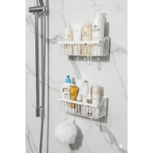 abnturk Beyaz Plastik Banyo Düzenleyici Seti 2’li Askılı Organizer Çok Amaçlı Banyo Rafı 25X10X7