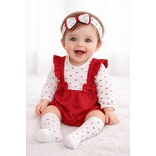 Milays Kız Bebek Bandanalı Çoraplı %100 Pamuk 3 Lü Takım
