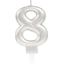 Evaglow 8 Rakamı Mum Gümüş Renk