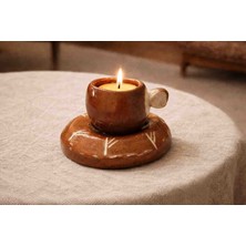 Cogo Seramik El Yapımı Seramik Balmumu Mumluk | Doğal Form | Lavanta ve Vanilya Kokulu Mum