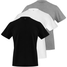 Septemmart (3 Renk 3'lü Paket) Bisiklet Yaka Erkek Slim Fit Basic T-Shirt %100 Pamuk
