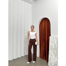 Kadın Acı Kahve Cırt Kapama Palazzo Pantolon