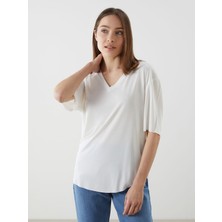 Lc Waikiki Yeni Sezon V Yaka Modal Karışımlı Oversize Kadın Tişört