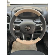 Hasbay Dikişli Direksiyon Kılıfı Bej / Siyah Deri Bej Dikişli Opel Movano