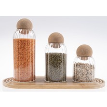 Gfc Life Store Kapaklı | 3'lü Bambu Fitilli Cam Kavanoz | Estetik Bakliyat & Makarna Saklama Kabı | Cam Dekoratif Mutfak Düzenleyici