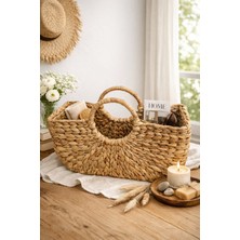 Dekorasyaa Hasır Kulplu Çok Amaçlı Sepet - Çanta - Organizer - 43X24X16CM