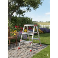 CMS Cömert Merdiven Alüminyum Çift Çıkışlı Merdiven 3 Basamak | Kaymaz Ayaklı | Endüstriyel Tip