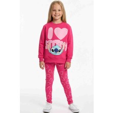 Pini Co Kız Çocuk Pembe Stitch Baskılı Kalp Desenli Ikili Takım