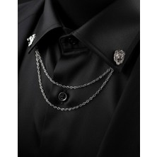 Godfroy Gümüş Renk Aslan Zincirli Gömlek & Ceket & Damatlık & Yaka Iğnesi