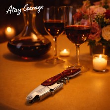 Atay Garage Tirbuşon Kırmızı Ahşap Saplı Paslanmaz Çelik Tirbuşon