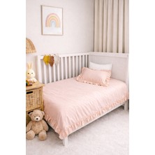 Piamom Sade Düz Farbalalı / Fırfırlı %100 Pamuklu Bebek / Çocuk Nevresim Takımı Somon / Pudra