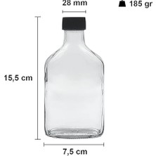 Cold Brew Yassı Şeffaf 200 ml Siyah Plastik Kapaklı Boş Cam Şişe 6 Adet (Soğuk Kahve)