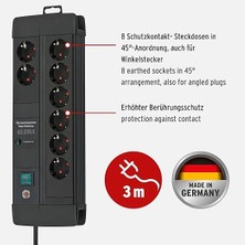 Premium-Line Duo Serisi 5 Yıl Garantili 60.000 Amper Akım Korumalı Özellikli 8 Soketli 3 Metre Kablolu Priz