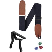 HG21C Siyah Renk Gitar Omuz Askısı Metal Siyah Capo Pena Paketi