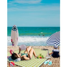 Plaj Havlusu, Piknik Örtüsü, Plaj Matı, Çantalı Plaj Hasırı,kamp Battaniyesi, Kamp Matı, Katlanabilir, Hafif, Su Geçirmez, Kum Geçirmez (Beyaz-Sarı Kare)