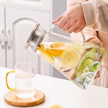 Borosilikat Cam Sürahi | Süzgeçli Paslanmaz Çelik Kapaklı, Isıya Dayanıklı Soğuk & Sıcak Içecek Servis Sürahisi (1800 Ml) | Detoks Içecek Sürahisi Soğuk ve Sıcak Içecekler Için