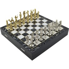 Büyük Boy Metal Mısır Satranç Tk. Parlak ve Mermer Desenli Sandıklı Mdf TAHTASI(36X36X6 Cm.)