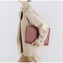 Macbook Pro 14" Inç [2021-2024], Macbook Air 14" Inç [2019-ÖNCESI] - Su Geçirmez Deri Laptop Kılıfı (Koyu Kahverengi)