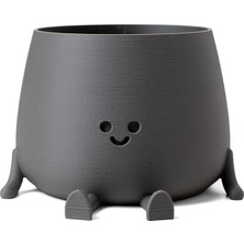Tombul Oturan Gülen Yüz Saksı Bioplastik Güler Yüzlü Sukulent Saksısı (Antrasit, Büyük)