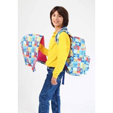 Kids Mavi Çok Renkli Robot Erkek Çocuk Okul Sırt Çantası - Yağmurluk Özellikli